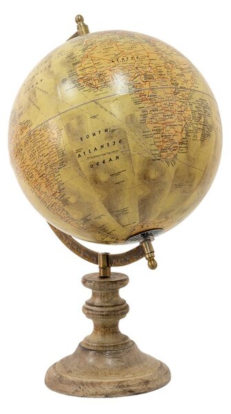 Béžový dekorativní glóbus na dřevěném podstavci Globe – 22x22x35 cm