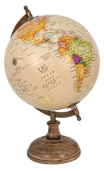 Béžový dekorativní glóbus na dřevěném podstavci Globe – 22x22x37 cm