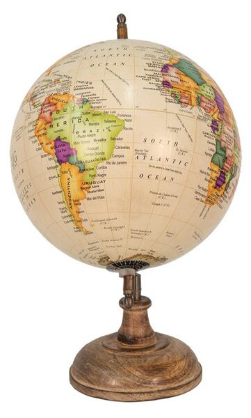 Béžový dekorativní glóbus na dřevěném podstavci Globe – 22x22x37 cm