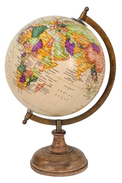 Béžový dekorativní glóbus na dřevěném podstavci Globe – 22x22x37 cm
