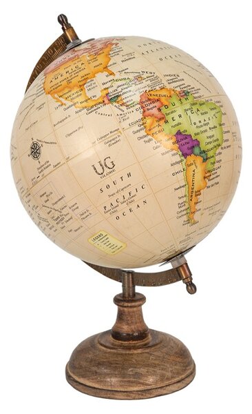 Béžový dekorativní glóbus na dřevěném podstavci Globe – 22x22x37 cm