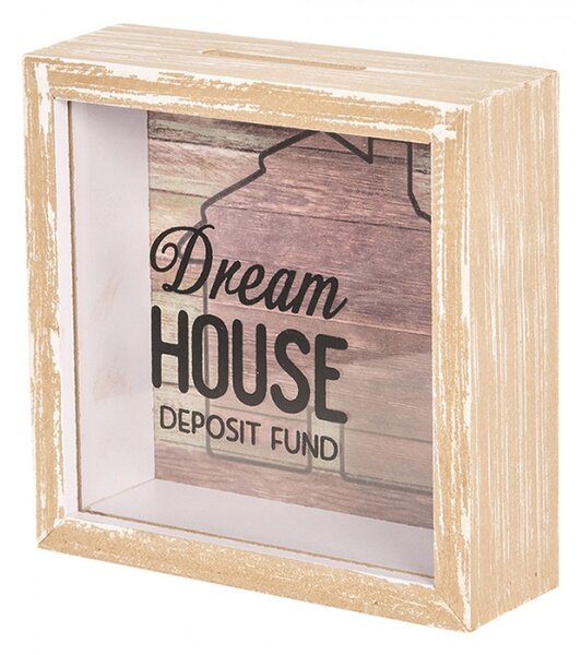 Dřevěná pokladnička Dream House – 15x5x15 cm