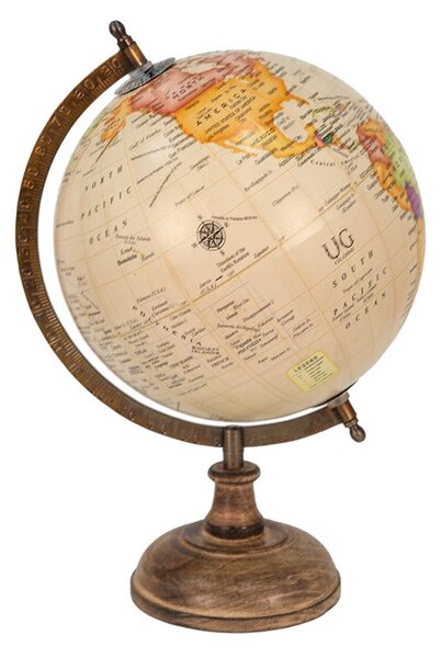 Béžový dekorativní glóbus na dřevěném podstavci Globe – 22x22x37 cm