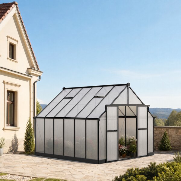 Skleník 245 x 305 x 370 cm, zesílená konstrukce, polykarbonát 6 mm