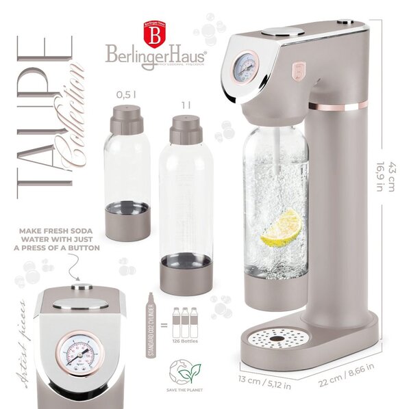 BERLINGERHAUS Výrobník sody SODABAR + 2 lahve Taupe Collection BH-8558