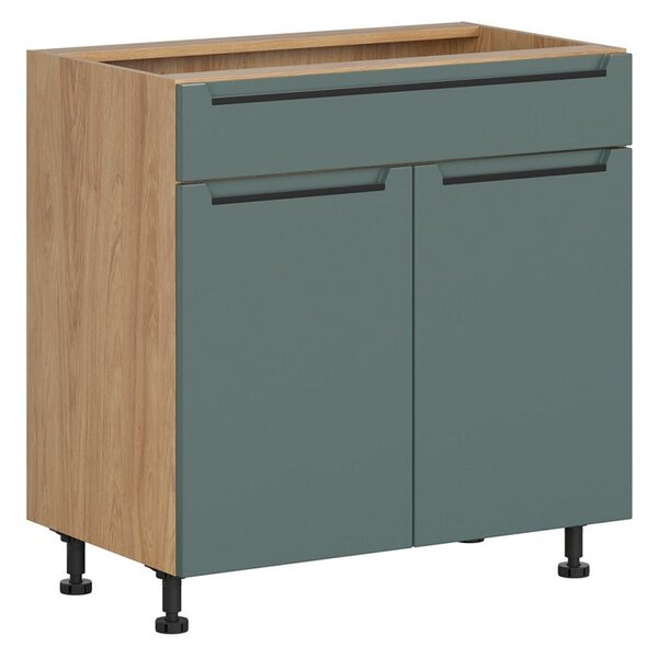BRW Kuchyně Family Line Iris D1B-80/82-L/P/B, dub hikora/boho green matt