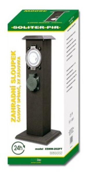 Ecolite Zahradní sloupek 2x zásuvka s krytem, timer, IP44 XSMM-202 FT