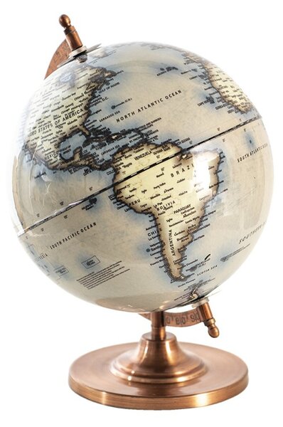 Šedý dekorativní glóbus na kovovém podstavci Globe – 22x22x30 cm