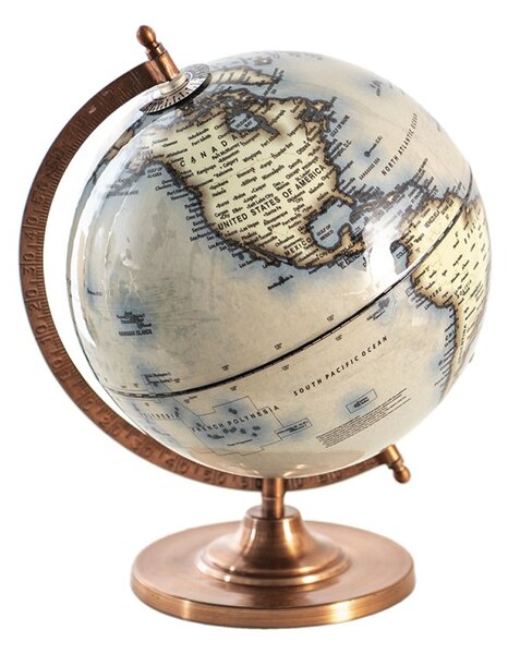 Šedý dekorativní glóbus na kovovém podstavci Globe – 22x22x30 cm