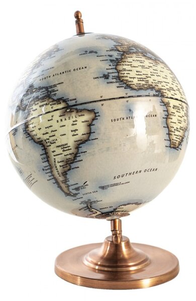 Šedý dekorativní glóbus na kovovém podstavci Globe – 22x22x30 cm