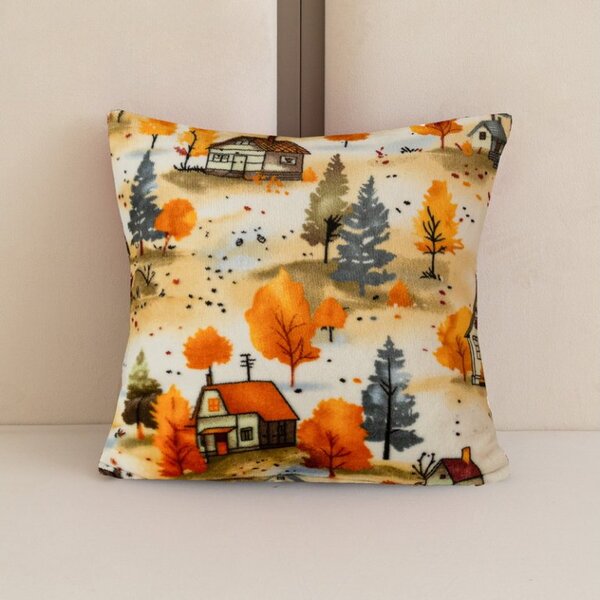 Mikroplyšový povlak na polštářek AUTUMN VILLAGE 45x45 cm, barevný