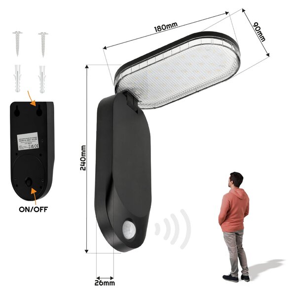 BERGE Solární lampa s pohybovým senzorem IP65