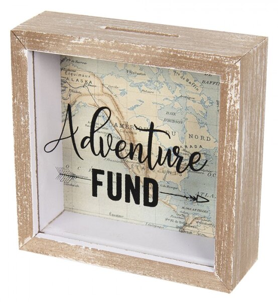 Dřevěná pokladnička s mapou Adventure – 15x5x15 cm