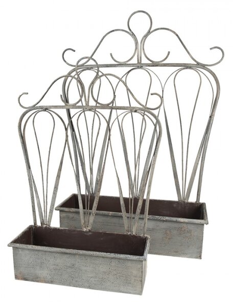 2ks šedý antik kovový truhlík s okrasou – 49x15x70 cm
