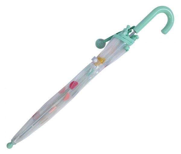 Průhledný deštník pro děti se zeleným držadlem a puntíky – 50 cm