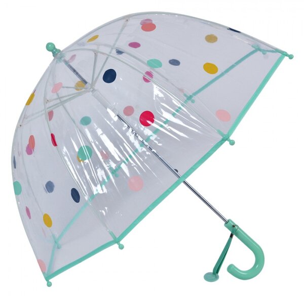 Průhledný deštník pro děti se zeleným držadlem a puntíky – 50 cm