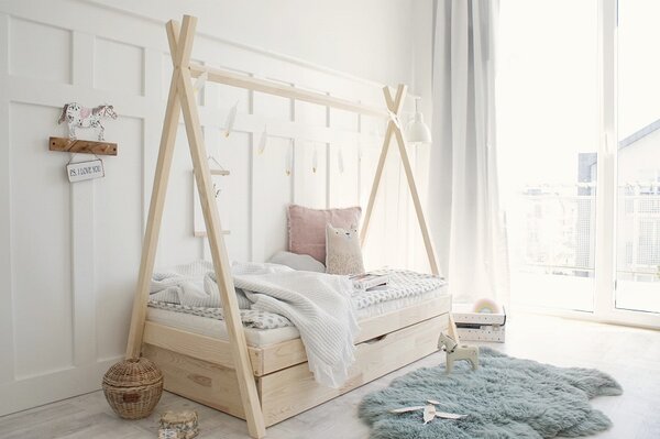 Dětská postel Teepee se šuplíkem Velikost spací plochy: 120x60, Barva: přírodní dřevo