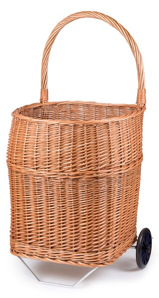 Koš na dřevo proutěný na kolečkách Ramo VIII. š.42 x hl.42 x výška koše 58 / výška s rukojeti 90(cm)