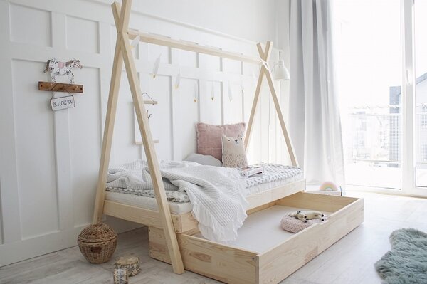 Dětská postel Teepee se šuplíkem Velikost spací plochy: 120x60, Barva: přírodní dřevo