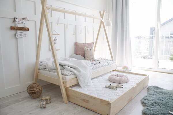 Dětská postel Teepee se šuplíkem Velikost spací plochy: 120x60, Barva: přírodní dřevo