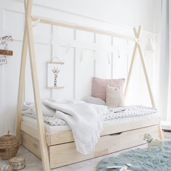 Dětská postel Teepee se šuplíkem Velikost spací plochy: 120x60, Barva: přírodní dřevo