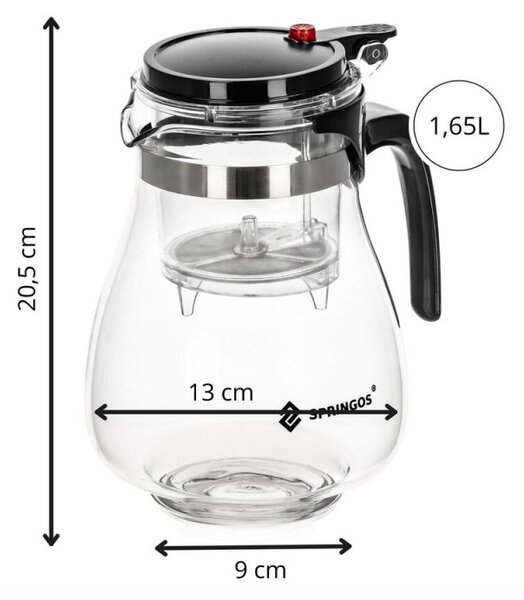 Konvice na čaj 1,65 l SPRINGOS KI0196 průhledná