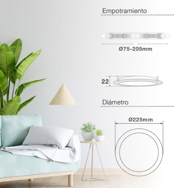 Vestavný LED panel 36W 3780lm, variabilní montážní otvor 75-205mm, CCT, kruh 22,5cm 3 roky