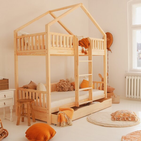 Domečková patrová postel Housebed s rošty a šuplíkem