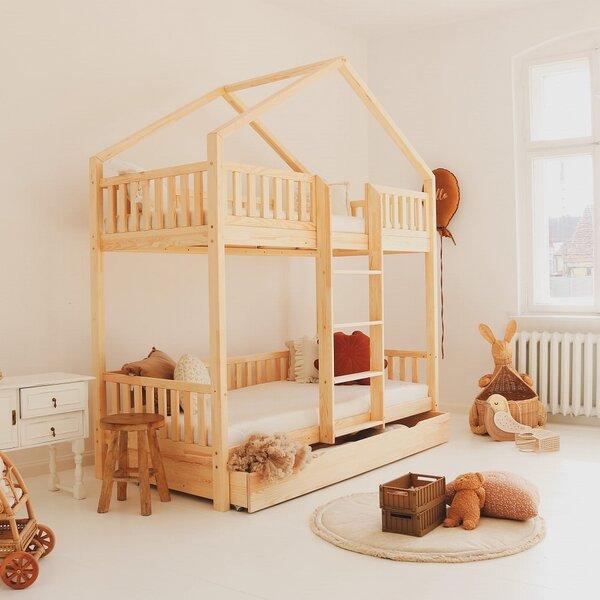 Domečková patrová postel Housebed s rošty a šuplíkem
