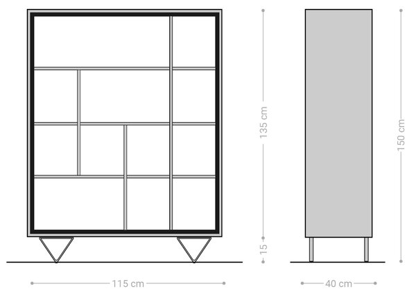 DELIFE Skříň Stonegrace 115x150 akácie přírodní 12 přihrádek kamenná dýha podnož ve tvaru V