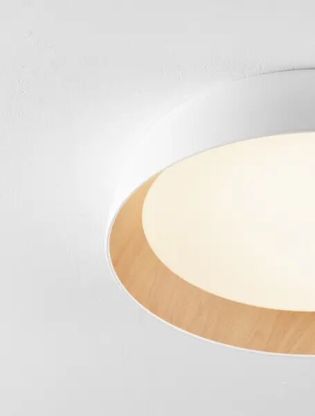 LED stmívatelné bílo-dřevěné moderní stropní svítidlo Sigi 2