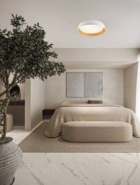 LED stmívatelné bílo-dřevěné moderní stropní svítidlo Sigi 2