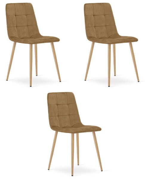 Set tří jídelních židlí KARA sametové, hnědé / hnědé nohy (3 ks)