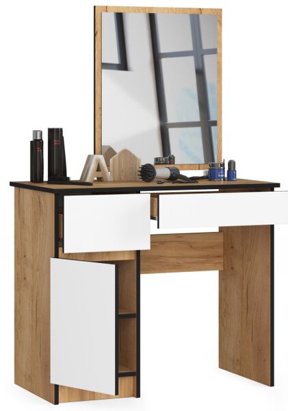 Toaletní stolek se zrcadlem CLP P-2/SL levý, dub craft / bílý