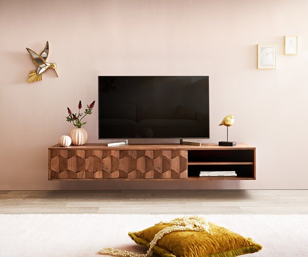 DELIFE TV stolek Fevo 160 cm akácie hnědá 2 dvířka závěsný