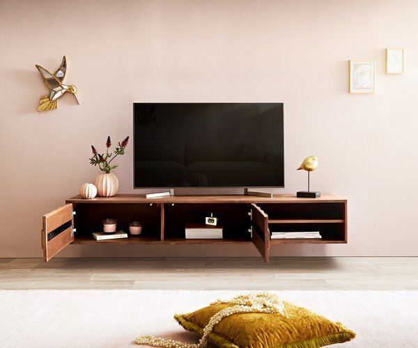 DELIFE TV stolek Fevo 160 cm akácie hnědá 2 dvířka závěsný