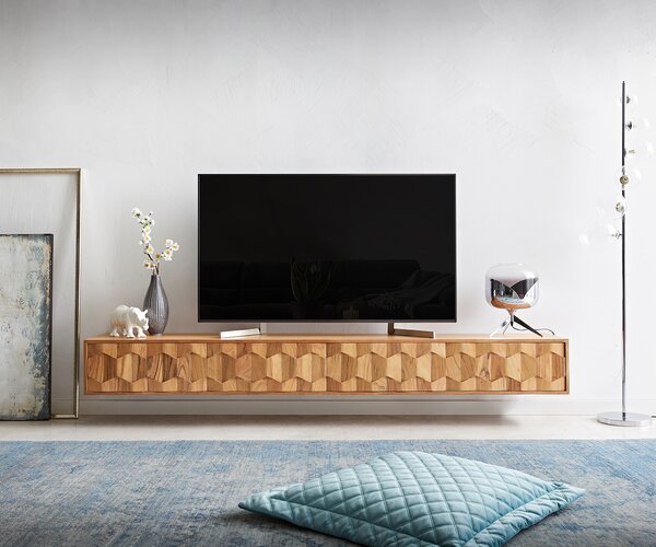 DELIFE TV stolek Fevo 220 cm akácie přírodní 4 dvířka závěsný