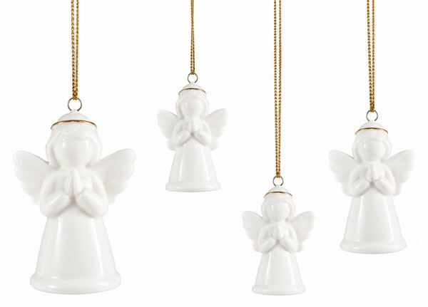 Porcelánový závěs Anděl 43 × 40 × 66 mm, bílý se zlatou – mix motivů