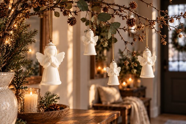 Porcelánový ozdoba Anděl 43 × 40 × 66 mm, bílý se zlatou – mix motivů
