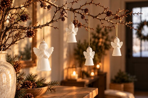 Porcelánový ozdoba Anděl 43 × 40 × 66 mm, bílý se zlatou – mix motivů