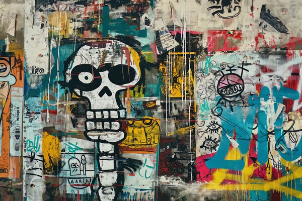 Fototapety Barevné graffiti v basquiatském stylu, Fototapety graffiti, w01187 : uwalls.cz
