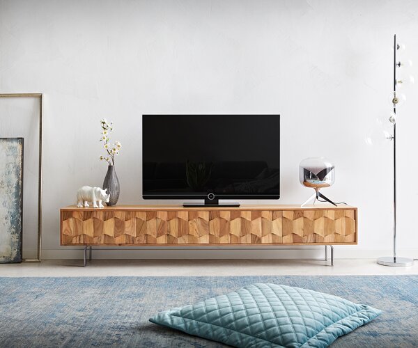 DELIFE TV stolek Fevo 200 cm akácie přírodní 4 dvířka L-noha