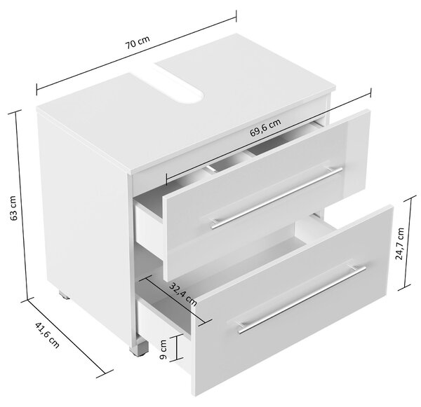 SKŘÍŇKA POD UMYVADLO, vysoce lesklá bílá, vysoce lesklá bílá, 70/63/41,6 cm MID.YOU - Koupelnové série, Online Only