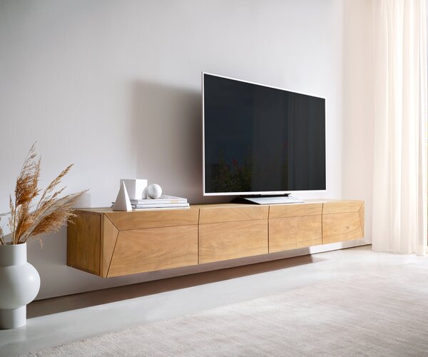 DELIFE TV stolek Kayu 220 cm akácie přírodní 4 dvířka závěsný