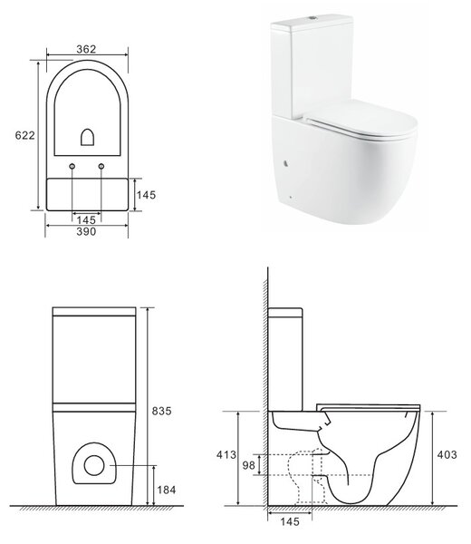 Cersanit Remo Oval, oválné kompaktní wc s WC sedátkem, vířivé splachování, bílá lesklá, K3030-001