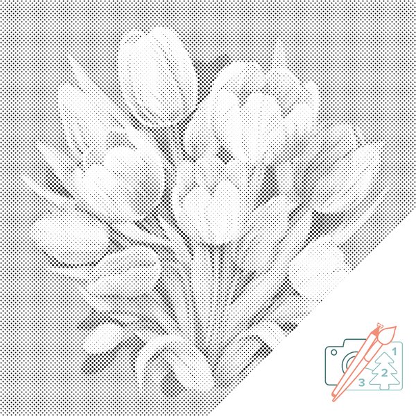 Tečkování Kytice tulipánů Rozměry: 50 x 50 cm, Rámování: Pouze srolované plátno, Barva teček: Červená
