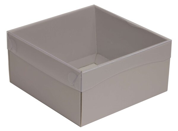 Dárková krabička s průhledným víkem 200x200x100/35 mm, šedá