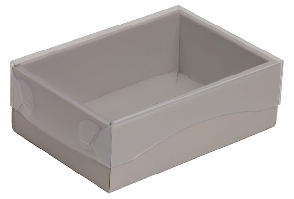 Dárková krabička s průhledným víkem 150x100x50/35 mm, šedá