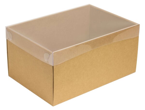 Dárková krabice s průhledným víkem 300x200x150/35 mm, kraftová - hnědá