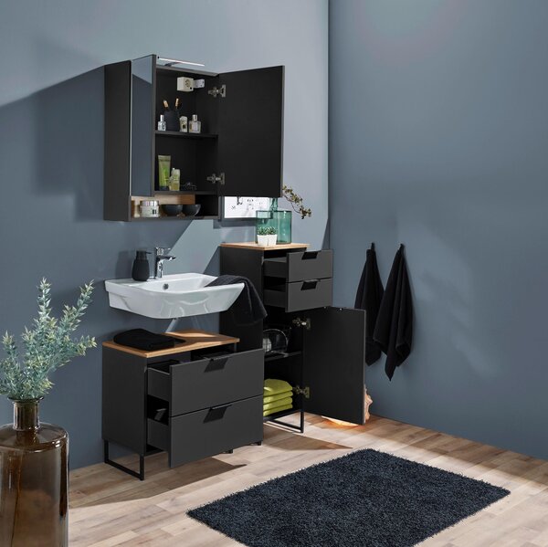 MIDI SKŘÍŇKA, černá, barvy dubu, 38/106/32 cm home24 - Koupelnové série, Online Only